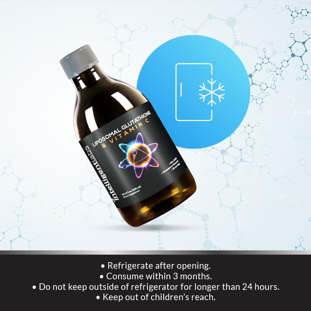 High Potency Liposomal Glutathione + Vitamin C Liquid Antioxidant Formula - 500mg Glutathione + 1000mg Vitamin C, 30 Servings