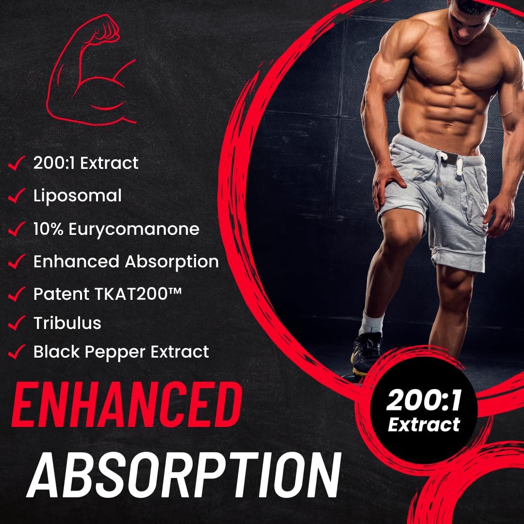 High Potency Liposomal Longjack Tongkat Ali Extract Capsules - 200,000 mg for Strength, Drive, Performance & Muscle Mass Boost