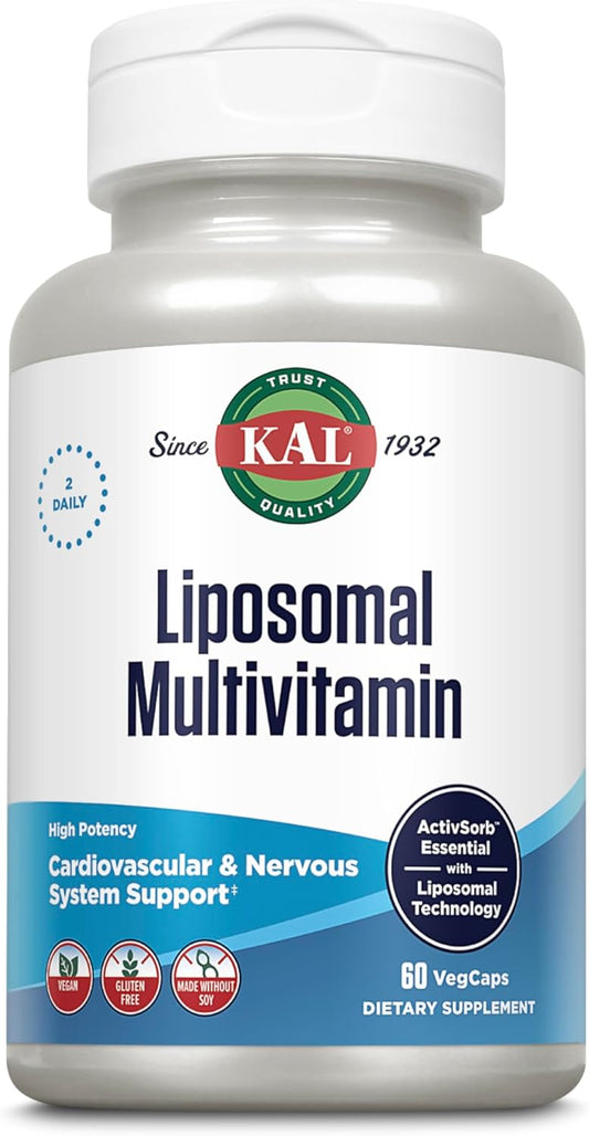 High Potency Liposomal Multivitamin for Men and Women - Cardiovascular and Nervous System Support - 30 Servings, 60 VegCaps - KAL Liposomal Formula