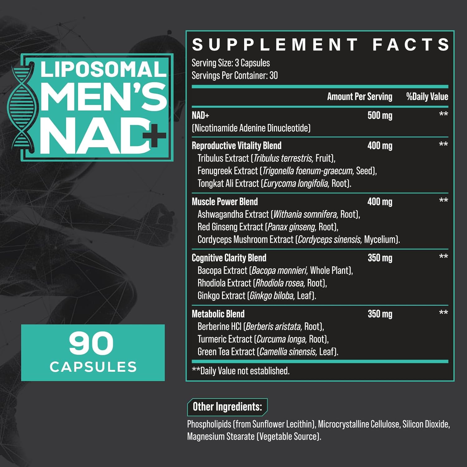 High-Potency Liposomal NAD+ Supplement for Men - 5-in-1 Formula with 99% Absorption - Made in USA - 90 Vegan Capsules