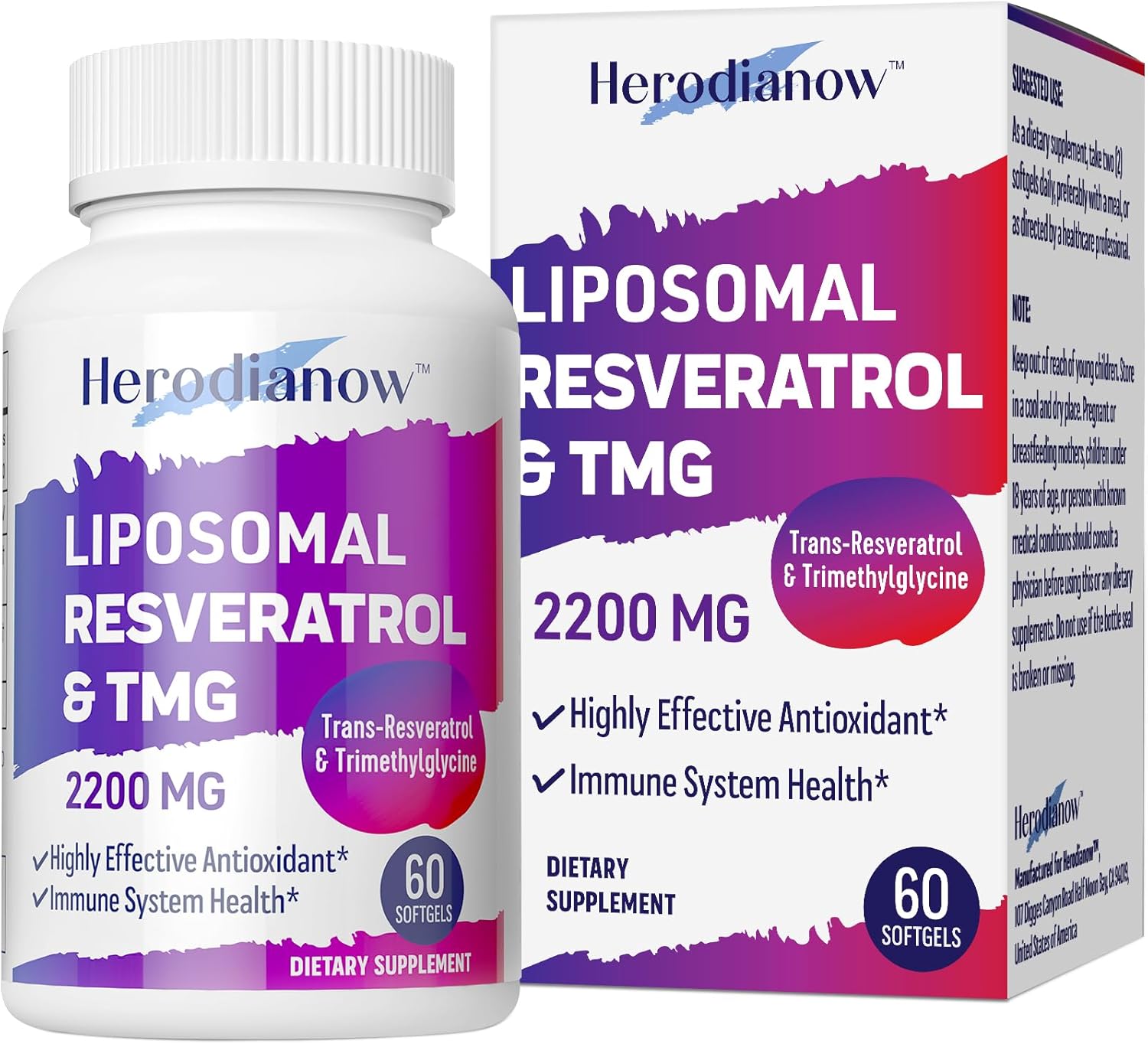 High Potency Liposomal Resveratrol with TMG Supplement 2200 MG - Antioxidant for Immune System, Skin & Health - 60 Softgels