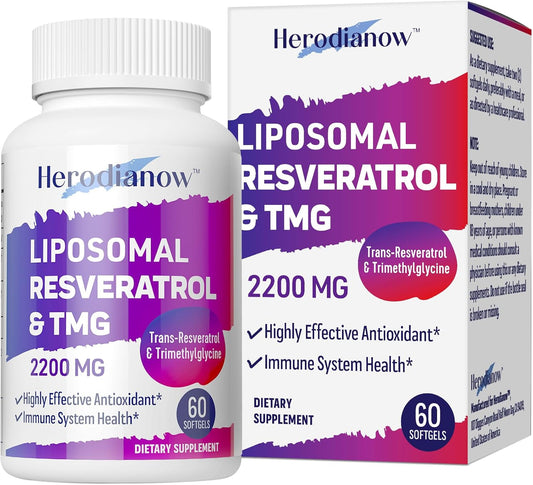 High Potency Liposomal Resveratrol with TMG Supplement 2200 MG - Antioxidant for Immune System, Skin & Health - 60 Softgels