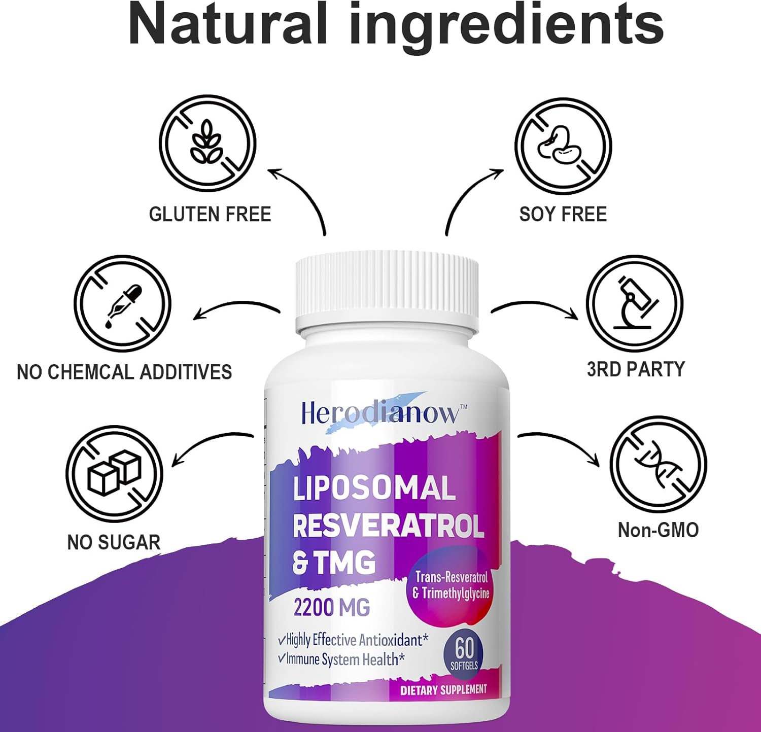 High Potency Liposomal Resveratrol with TMG Supplement 2200 MG - Antioxidant for Immune System, Skin & Health - 60 Softgels