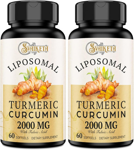 High Potency Liposomal Turmeric Curcumin with Piperine - 2000mg, 95% Curcuminoids - 60 Softgels - Non-GMO - Pack of 2