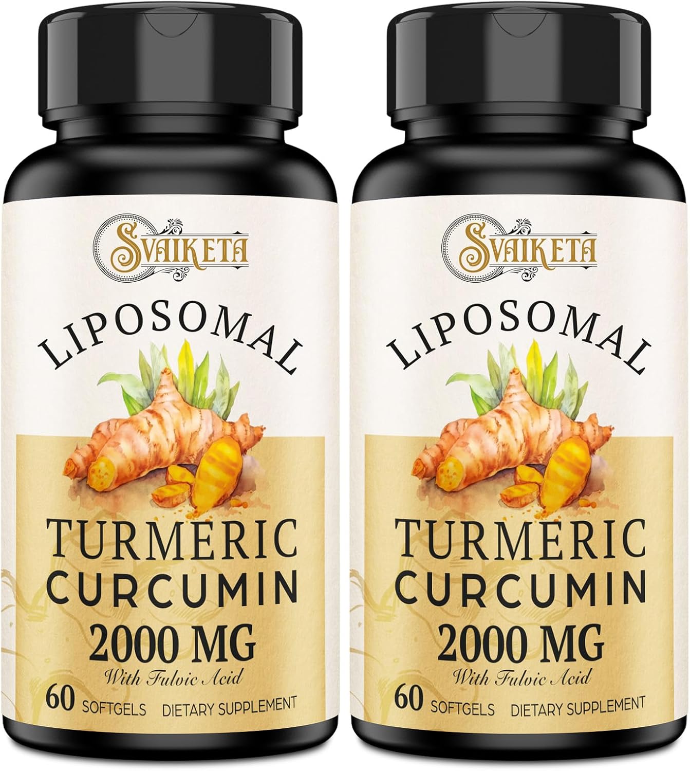 High Potency Liposomal Turmeric Curcumin with Piperine - 2000mg, 95% Curcuminoids - 60 Softgels - Non-GMO - Pack of 2