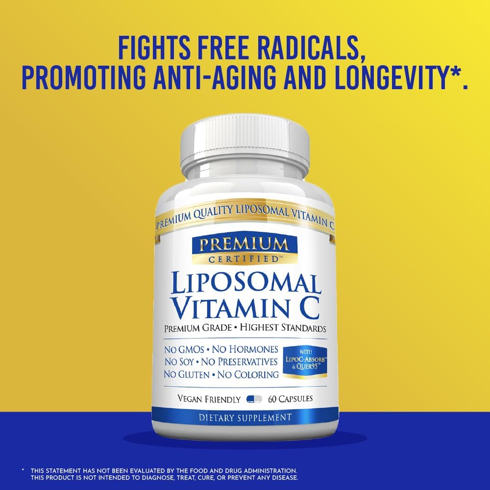 High Potency Liposomal Vitamin C Supplement - 1100mg - 60 Capsules - Easy on Stomach - Enhanced with Phospholipids & Bioperine - Supports Immunity, Antioxidants, and Collagen Production