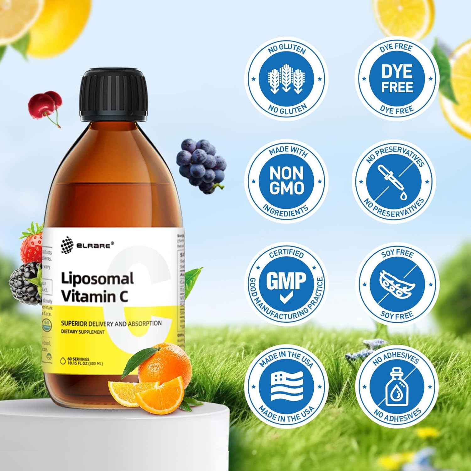 High Potency Liposomal Vitamin C Supplement for Immune Support - 1250mg, Superior Absorption, Skin Health, Non-GMO - 60 Servings