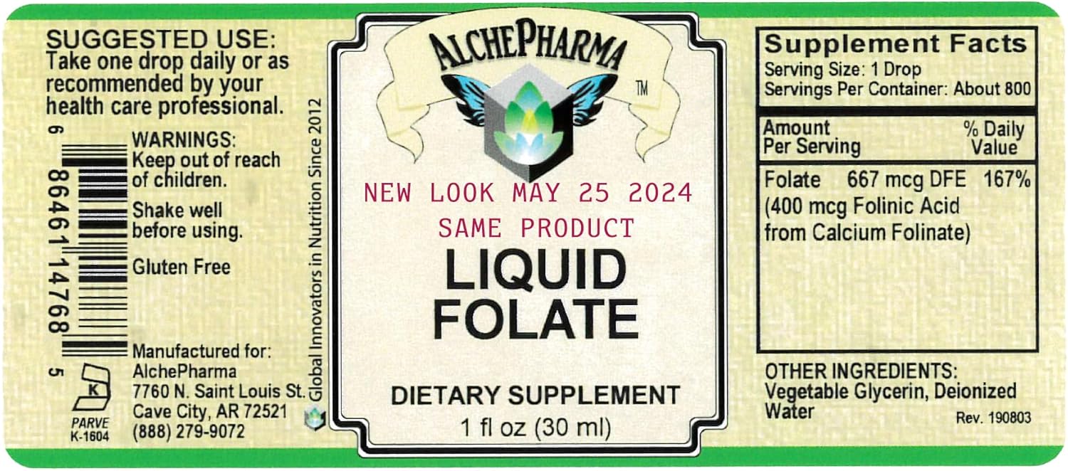 High Potency Liquid Folate Supplement - 667 mcg DFE, 400 mcg Folinic Acid - 800 Servings
