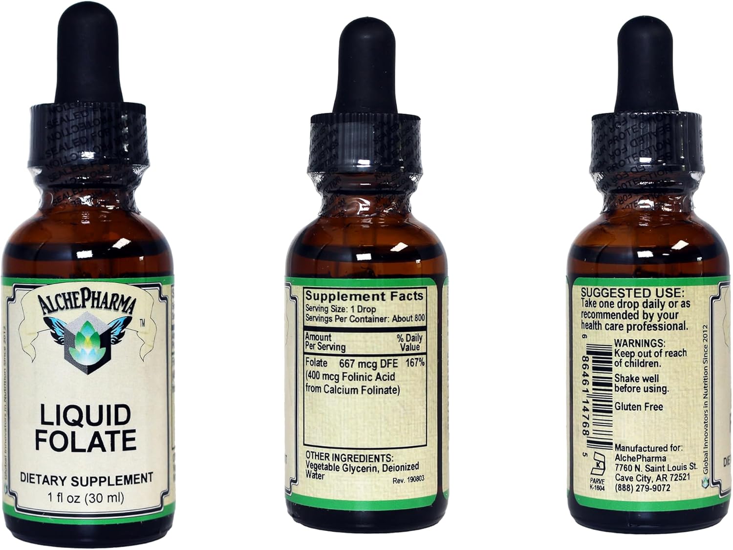 High Potency Liquid Folate Supplement - 667 mcg DFE, 400 mcg Folinic Acid - 800 Servings