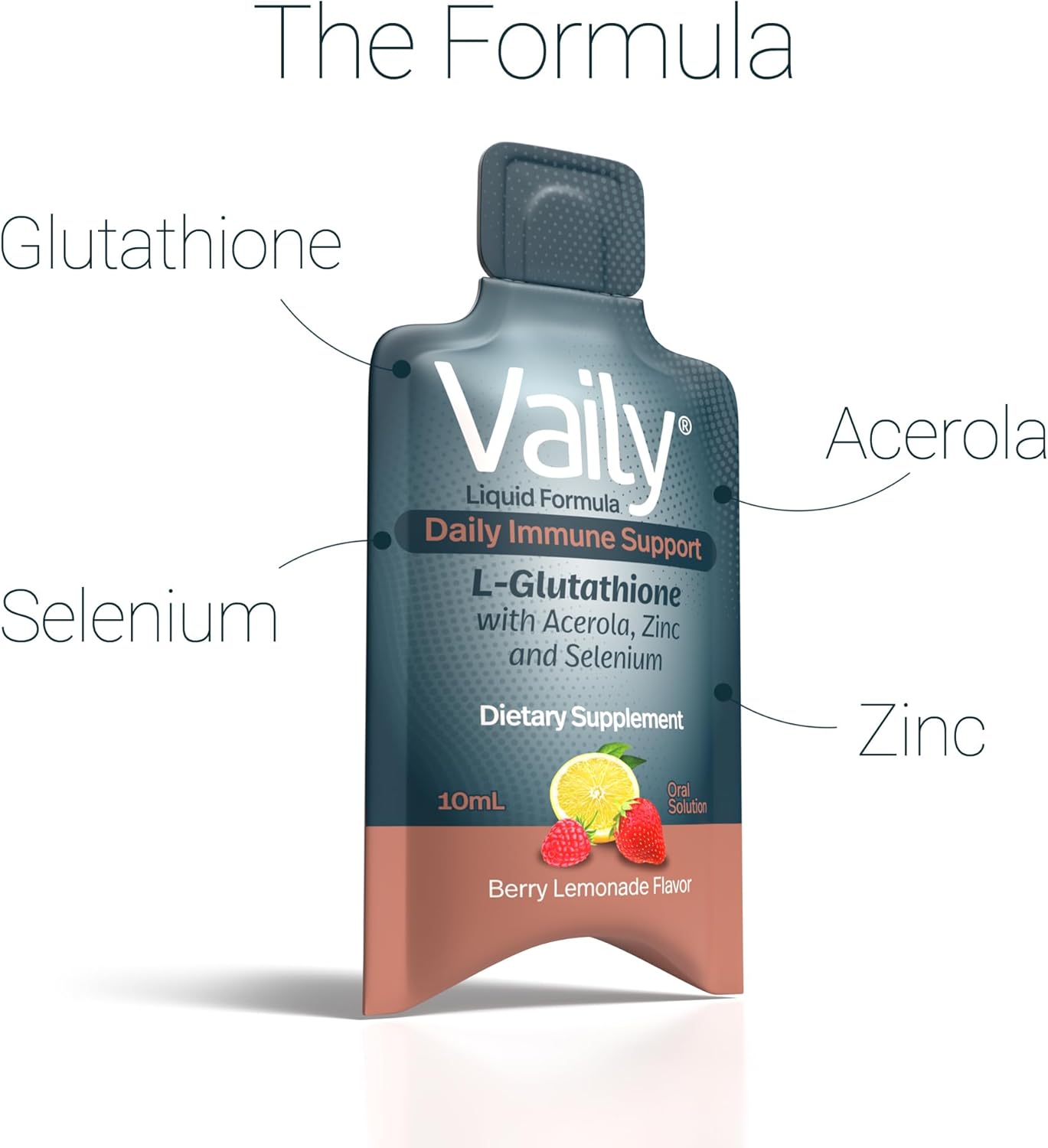 High Potency Liquid Glutathione Supplement with Acerola Vitamin C, Zinc, and Selenium - Immune Support for Adults - Skin Health and Detox - 30 Single-dose Vials