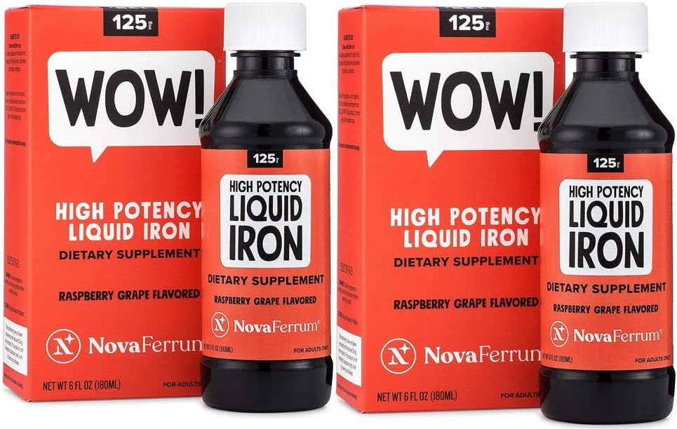 High Potency Liquid Iron Supplement for Adults - 125mg Iron Per Dose - Vegan, Gluten Free, Sugar Free - Pack of 2