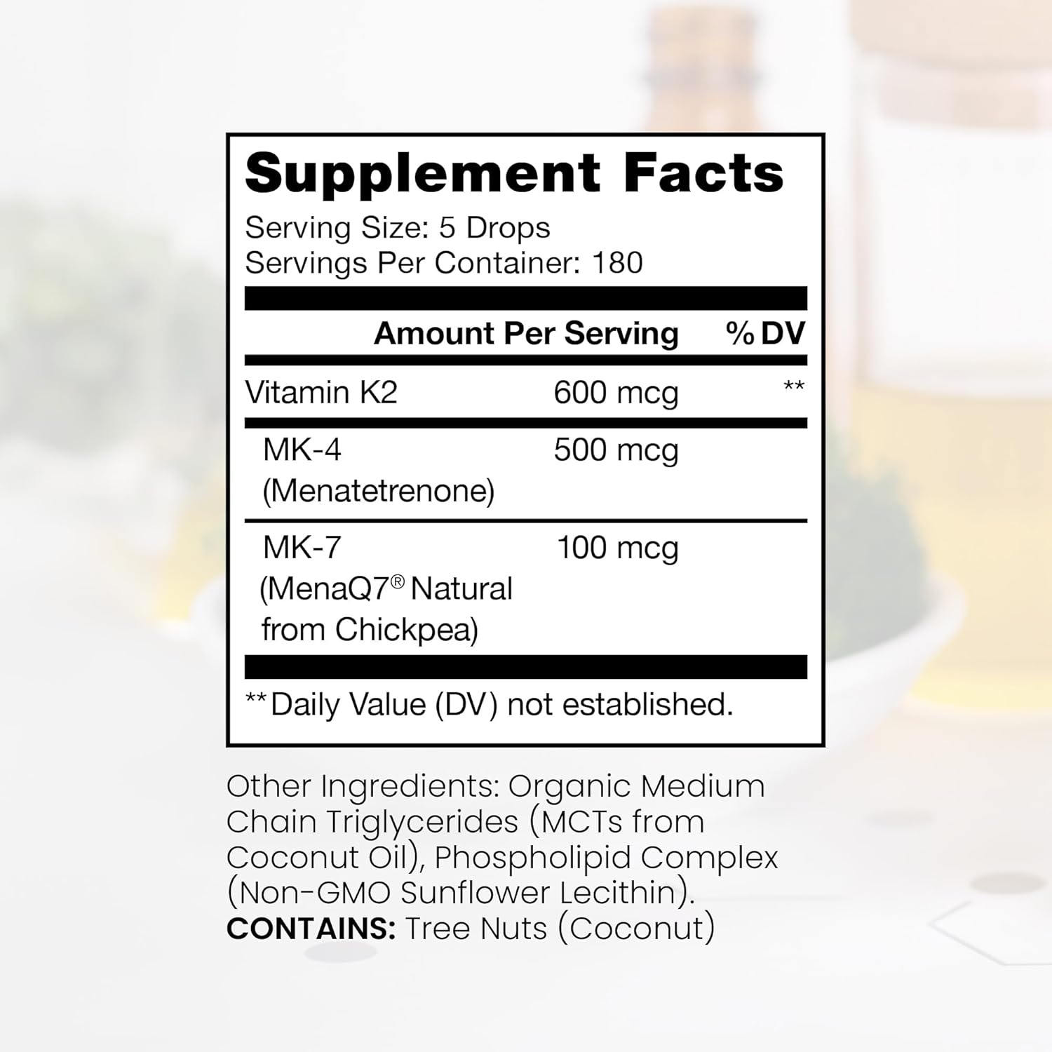 High Potency Liquid Liposomal Vitamin K2 Drops - 600mcg | Vegan K2 as MK4 & MenaQ7 MK7 | Bone, Heart, Skin & Hair Support | 180 Servings