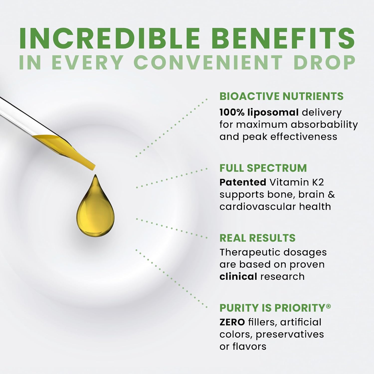 High Potency Liquid Liposomal Vitamin K2 Drops - 600mcg | Vegan K2 as MK4 & MenaQ7 MK7 | Bone, Heart, Skin & Hair Support | 180 Servings