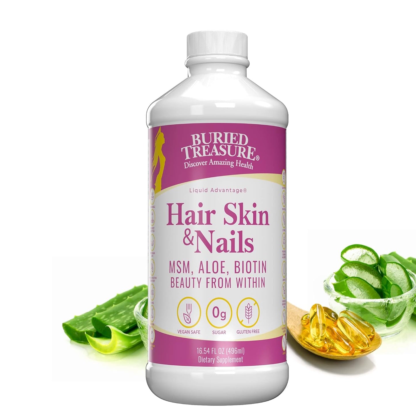 High Potency Liquid Whole Food Complex for Hair, Skin, Nails - MSM, Biotin, Aloe Vera, Vitamins & Minerals - 16 oz