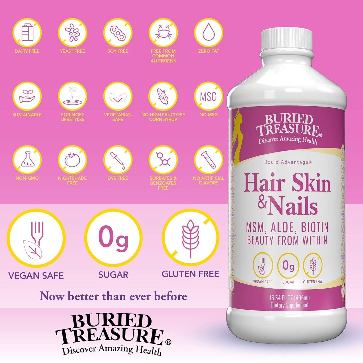 High Potency Liquid Whole Food Complex for Hair, Skin, Nails - MSM, Biotin, Aloe Vera, Vitamins & Minerals - 16 oz