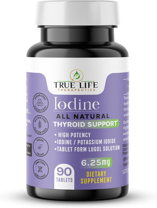 High Potency Lugol's Iodine Tablets - 6.25mg Supplement for Thyroid Health, Detox, Metabolism, & Energy - 90 Tablets