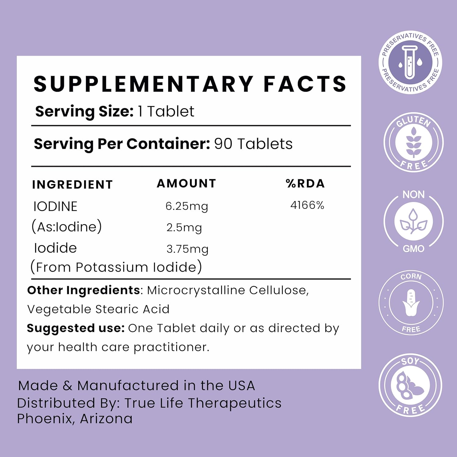 High Potency Lugol's Iodine Tablets - 6.25mg Supplement for Thyroid Health, Detox, Metabolism, & Energy - 90 Tablets
