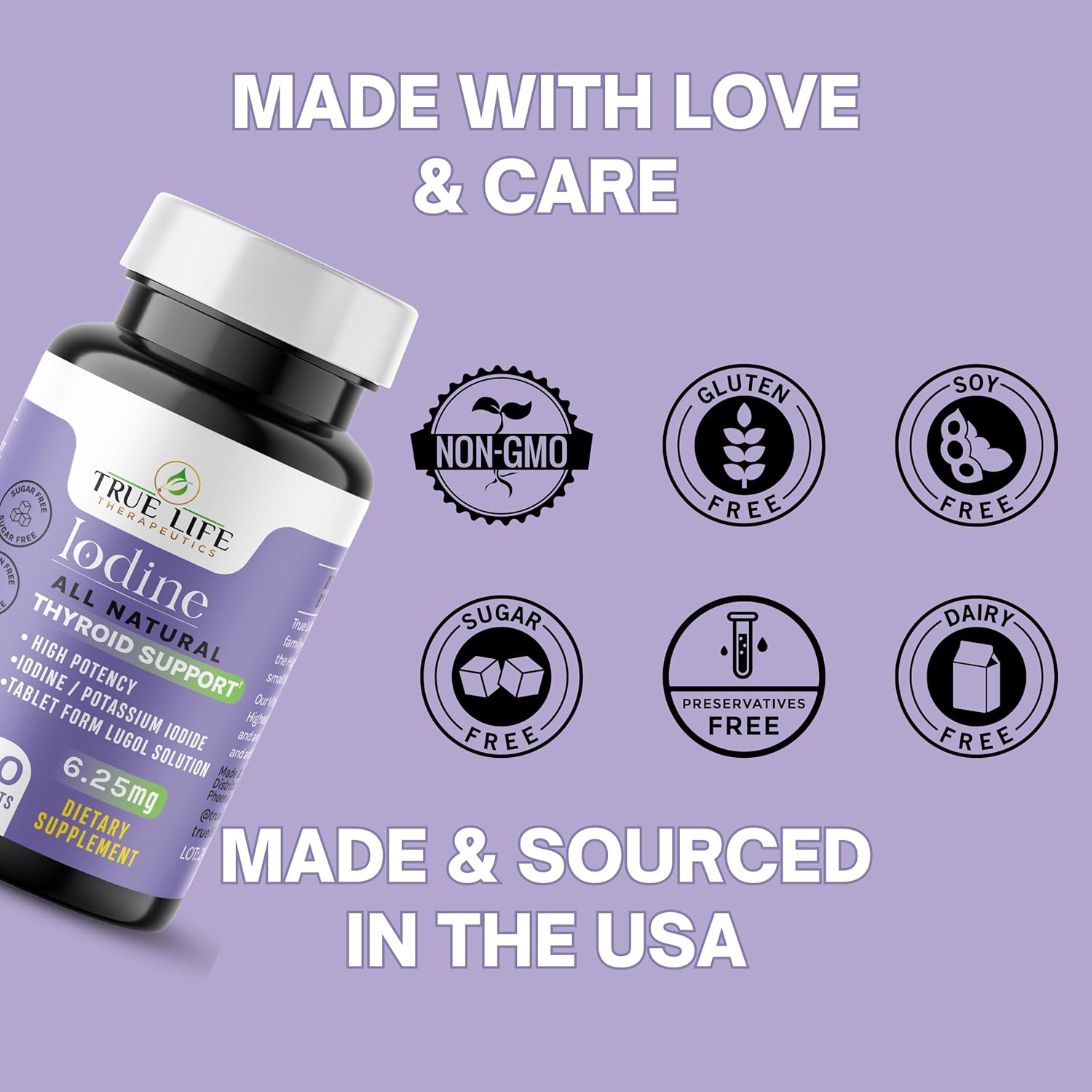 High Potency Lugol's Iodine Tablets - 6.25mg Supplement for Thyroid Health, Detox, Metabolism, & Energy - 90 Tablets