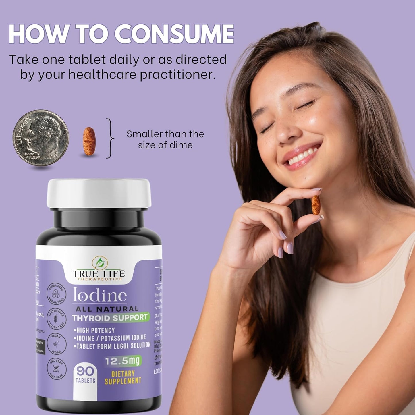 High Potency Lugol's Iodine Tablets 12.5mg - Thyroid Health, Detox, Metabolism, Energy - 90 Tablets