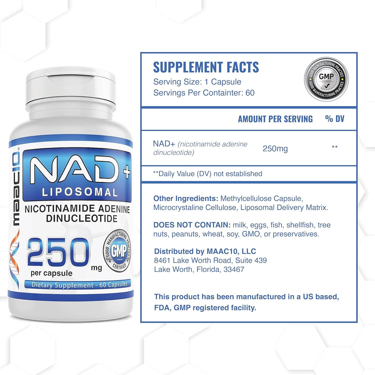 High Potency MAAC10 NAD+ Liposomal Capsules (250mg, 60-Day Supply) for Cellular Health and Energy Boost
