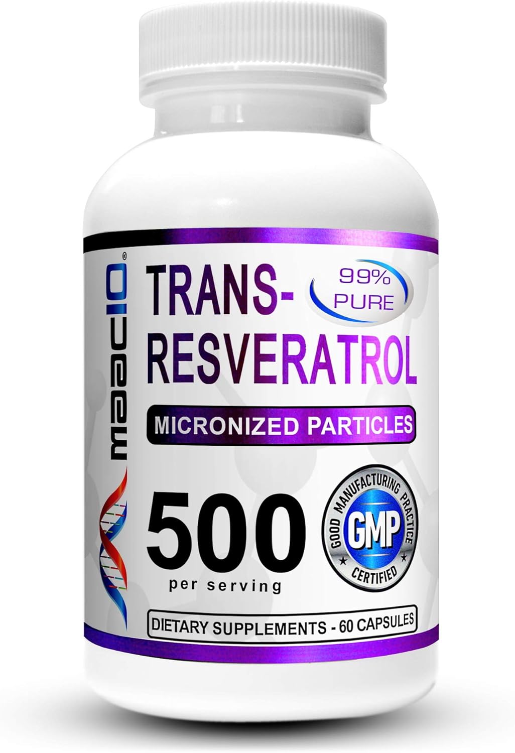 High Potency MAAC10 Trans Resveratrol Supplement with BioPerine for Enhanced Absorption - 500mg (2X 250mg Capsules 60ct)