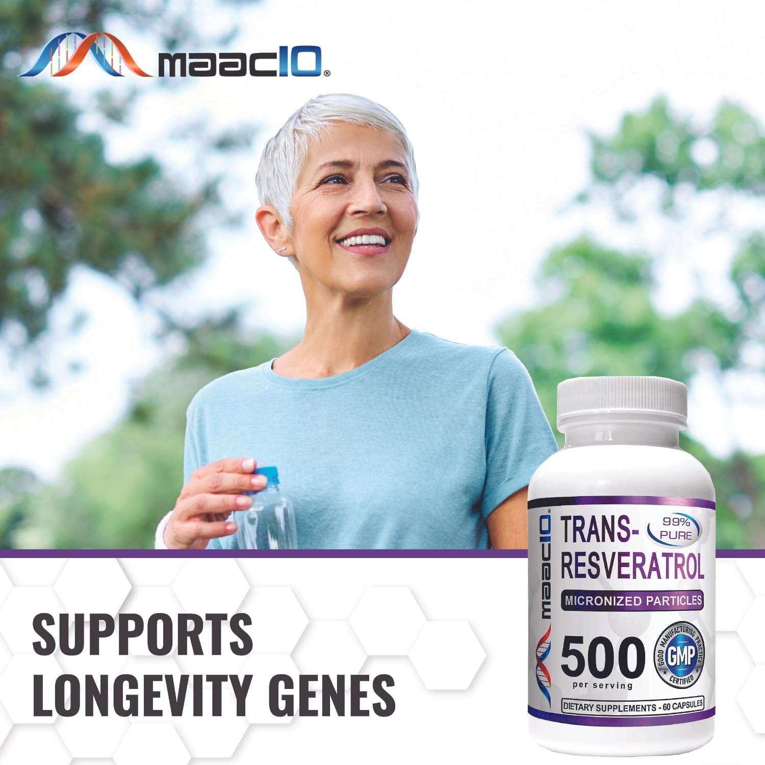 High Potency MAAC10 Trans Resveratrol Supplement with BioPerine for Enhanced Absorption - 500mg (2X 250mg Capsules 60ct)