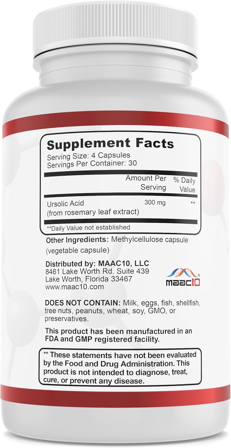 High Potency MAAC10 Ursolic Acid Capsules | 300mg per Serving | Rosemary Extract | AMPK & Sirtuin Activator | Lab Tested