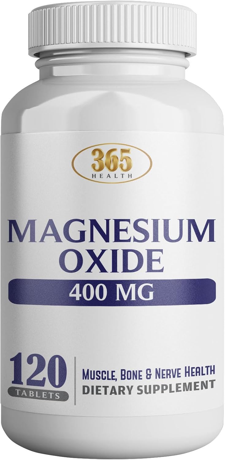 High Potency Magnesium Oxide Supplement 400mg for Immune Support, Muscle Recovery, Leg Cramps, and Relaxation - 120 Tablets USA Made