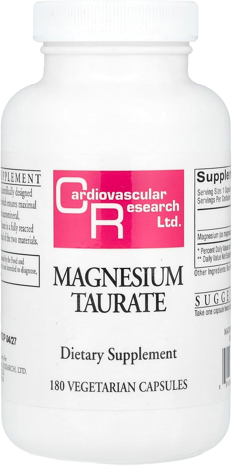High Potency Magnesium Taurate Capsules 125mg - 180 Count - Cardiovascular Health Support