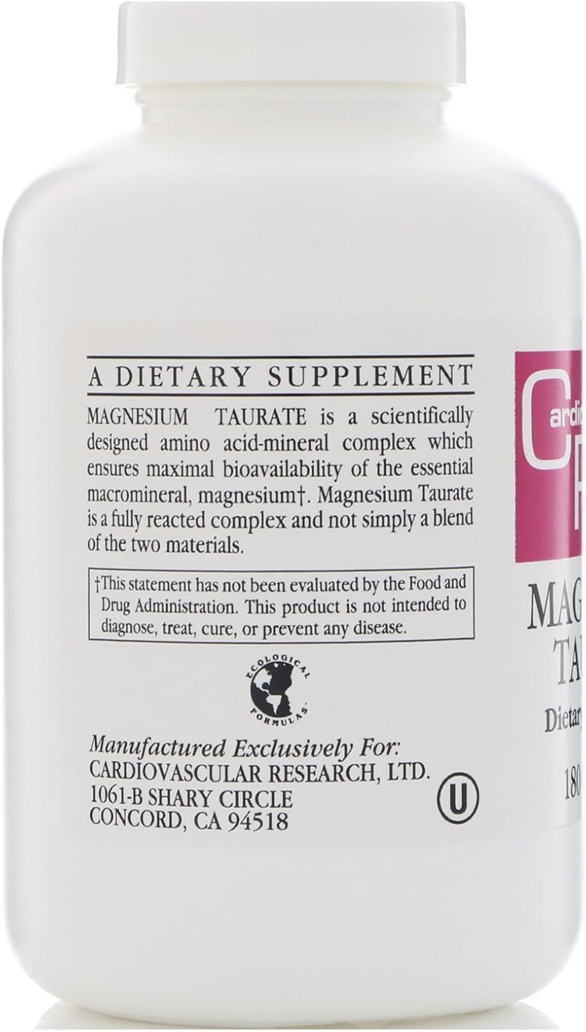 High Potency Magnesium Taurate Capsules 125mg - 180 Count - Cardiovascular Health Support