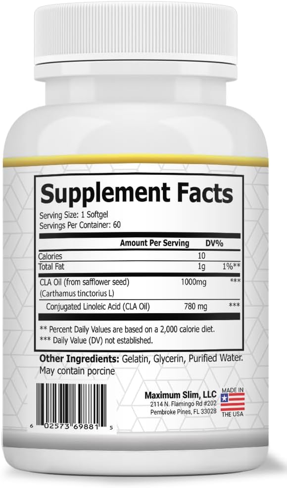 High Potency Maximum Slim MAX CLA 3000 for Natural Weight Loss and Lean Muscle Mass - 90 Count