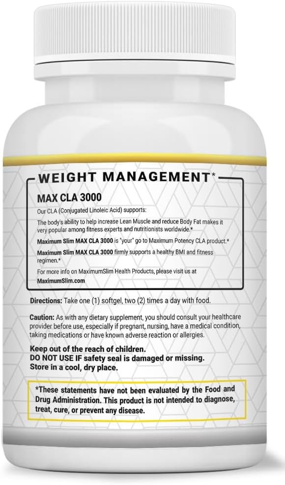 High Potency Maximum Slim MAX CLA 3000 for Natural Weight Loss and Lean Muscle Mass - 90 Count