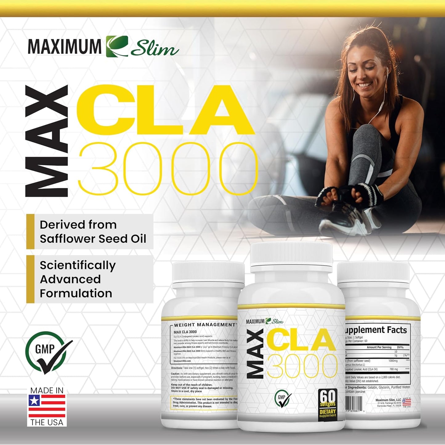 High Potency Maximum Slim MAX CLA 3000 for Natural Weight Loss and Lean Muscle Mass - 90 Count