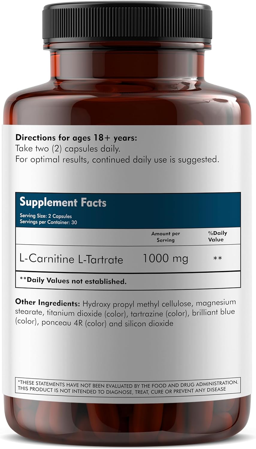 High Potency MEIBOTAN L-Carnitine & L-Tartrate Supplement for Fat Utilization, Lean Muscle Gain, and Metabolism Support - 60 Vegan Capsules
