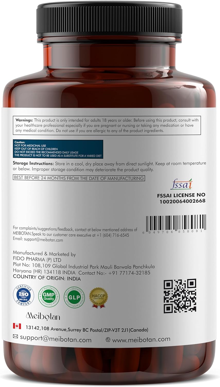 High Potency MEIBOTAN L-Carnitine & L-Tartrate Supplement for Fat Utilization, Lean Muscle Gain, and Metabolism Support - 60 Vegan Capsules
