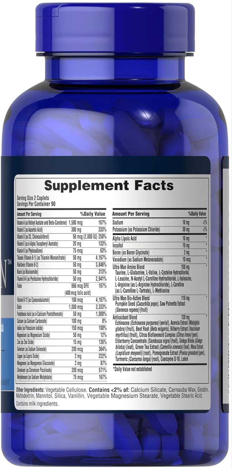 High Potency Men's Multivitamin with Time Release Technology for Immune and Heart Health, 180 Capsules, 3-Month Supply - Puritan's Pride Ultra Vita Man