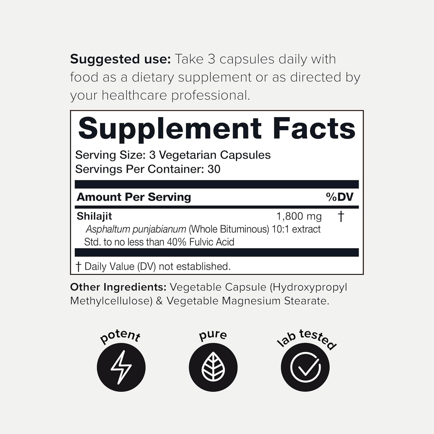 High Potency Men's Shilajit Capsules with 40% Fulvic Acid - Pure Himalayan Extract - Third Party Tested - GMP Certified