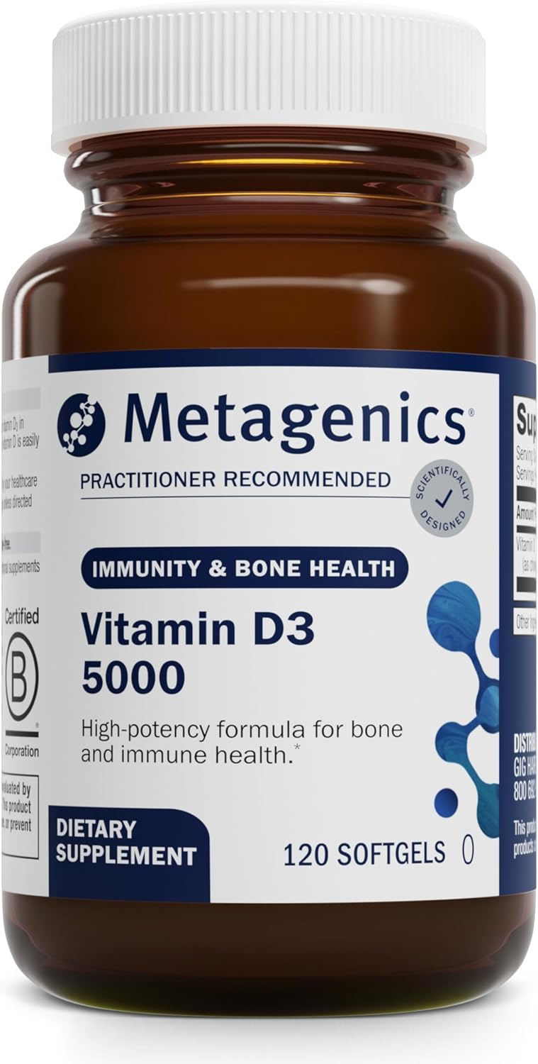 High-Potency Metagenics Vitamin D3 5000 Softgels for Immune, Bone, and Heart Health - Non-GMO & Gluten-Free - 120 Count