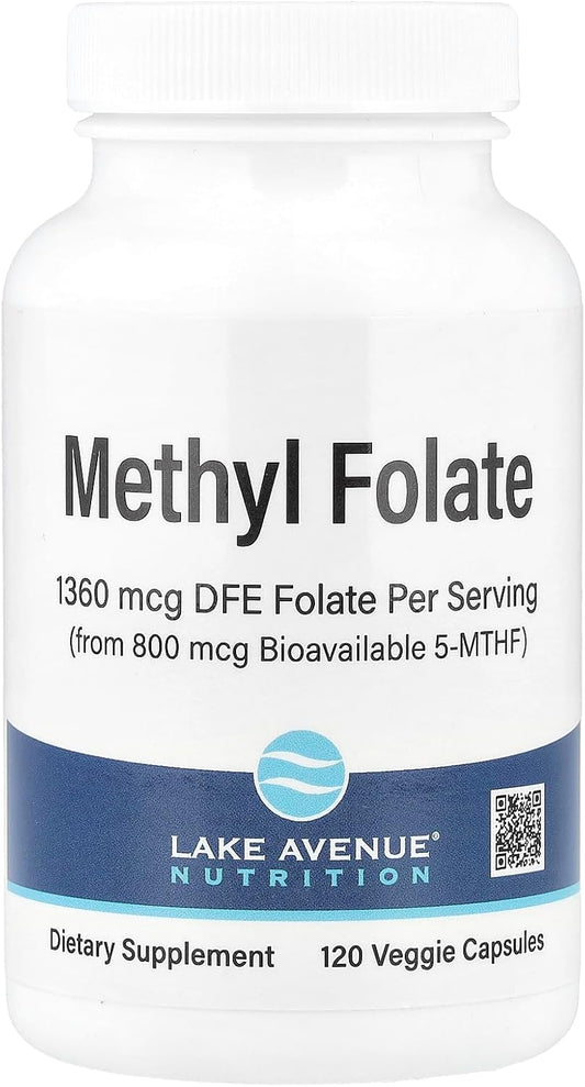 High Potency Methyl Folate 800mcg Supplement, 120 Vegetarian Capsules for Nutritional Support