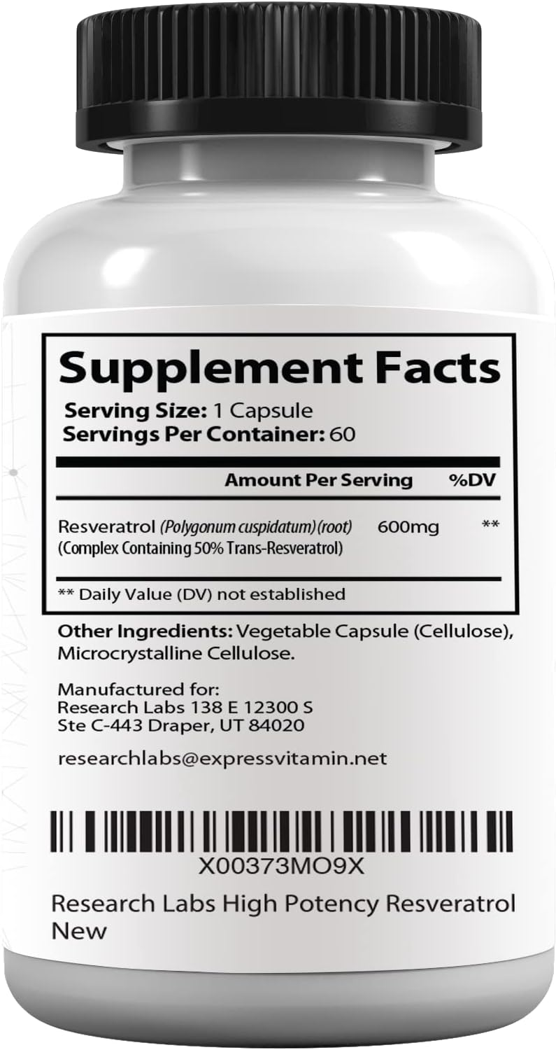 High Potency Micronized Resveratrol Supplement - 1200mg 2X Strength - Antioxidant for Heart Health - 120 Capsules