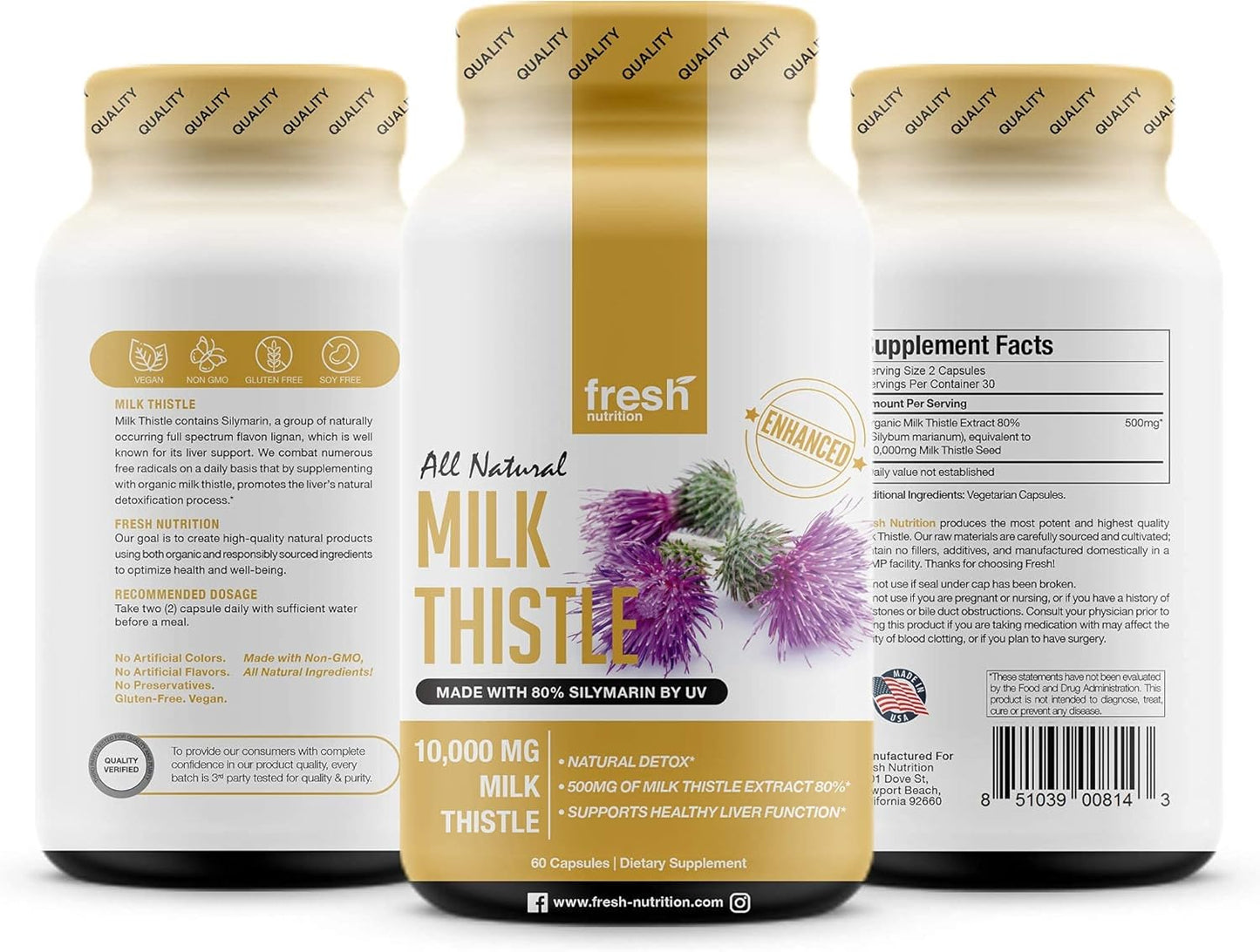 High Potency Milk Thistle Capsules for Fresh Nutrition - 10,000mg Formula for Liver Support and Detox - Non-GMO Supplement