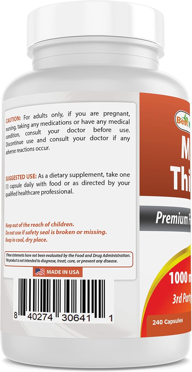 High Potency Milk Thistle Extract 1000mg - 240 Capsules - Non-GMO & Gluten Free - Liver Support Supplement