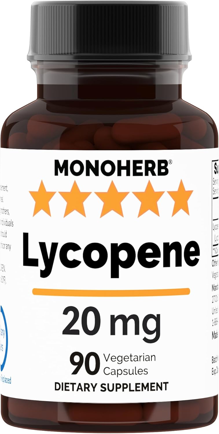 High Potency MONOHERB Lycopene Supplement - 20mg per Capsule - 90 Vegetarian Capsules