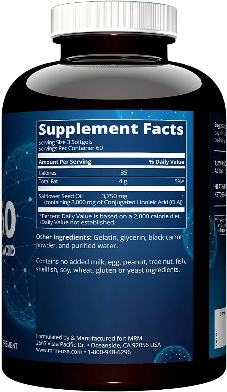 High Potency MRM Nutrition CLA 1250 Capsules - Keto Friendly with 80% CLA - 1000mg per Capsule - Gluten-Free Healthy Fats - 30 Servings