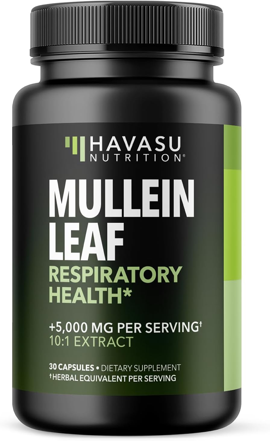 High-Potency Mullein Leaf Capsules for Lung Health - 5000mg Extract 10:1 - Vegan, Non-GMO - Herbal Supplement for Immune Support - 30ct