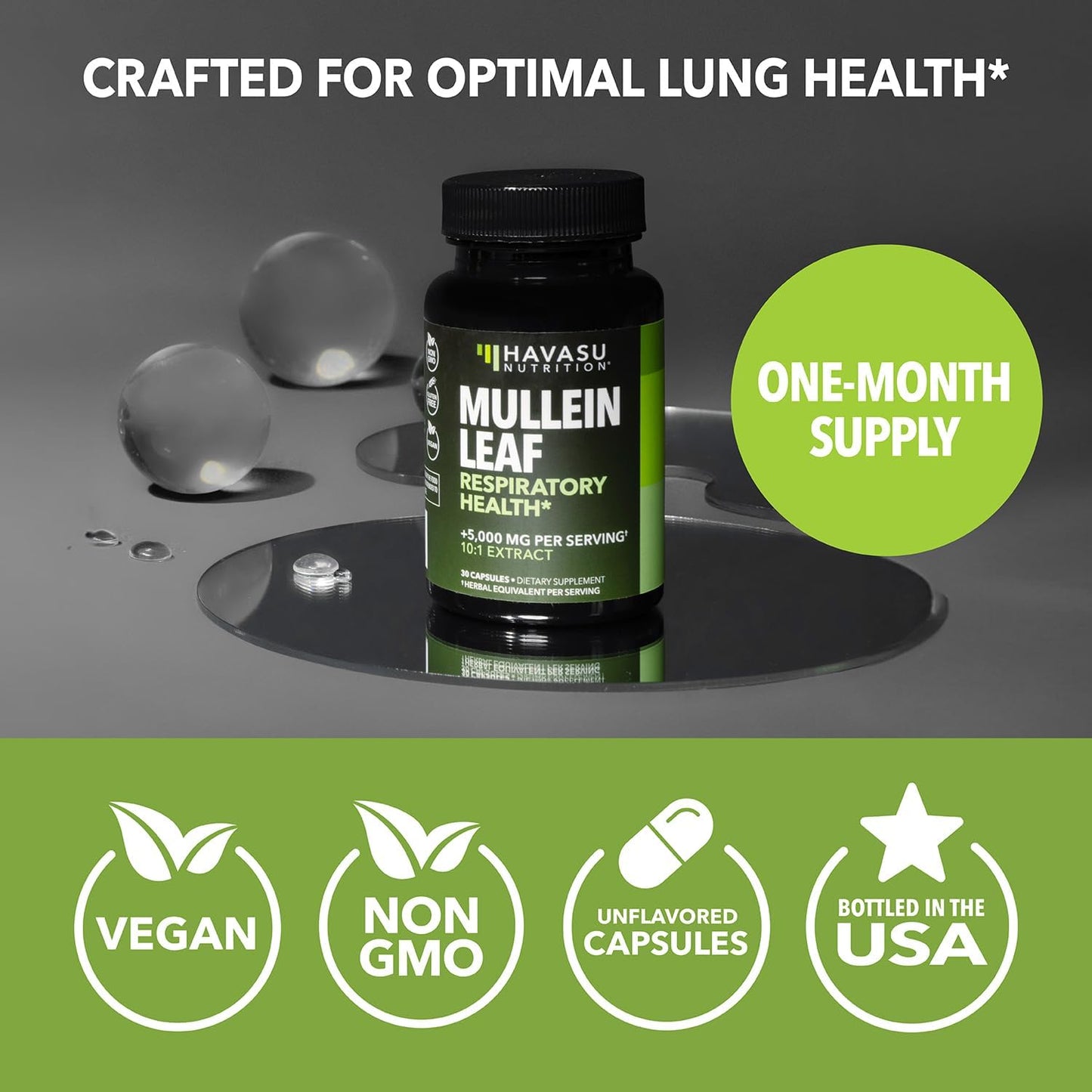 High-Potency Mullein Leaf Capsules for Lung Health - 5000mg Extract 10:1 - Vegan, Non-GMO - Herbal Supplement for Immune Support - 30ct
