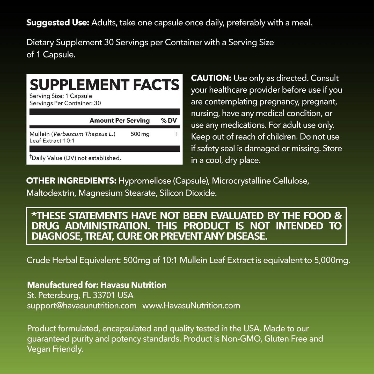 High-Potency Mullein Leaf Capsules for Lung Health - 5000mg Extract 10:1 - Vegan, Non-GMO - Herbal Supplement for Immune Support - 30ct