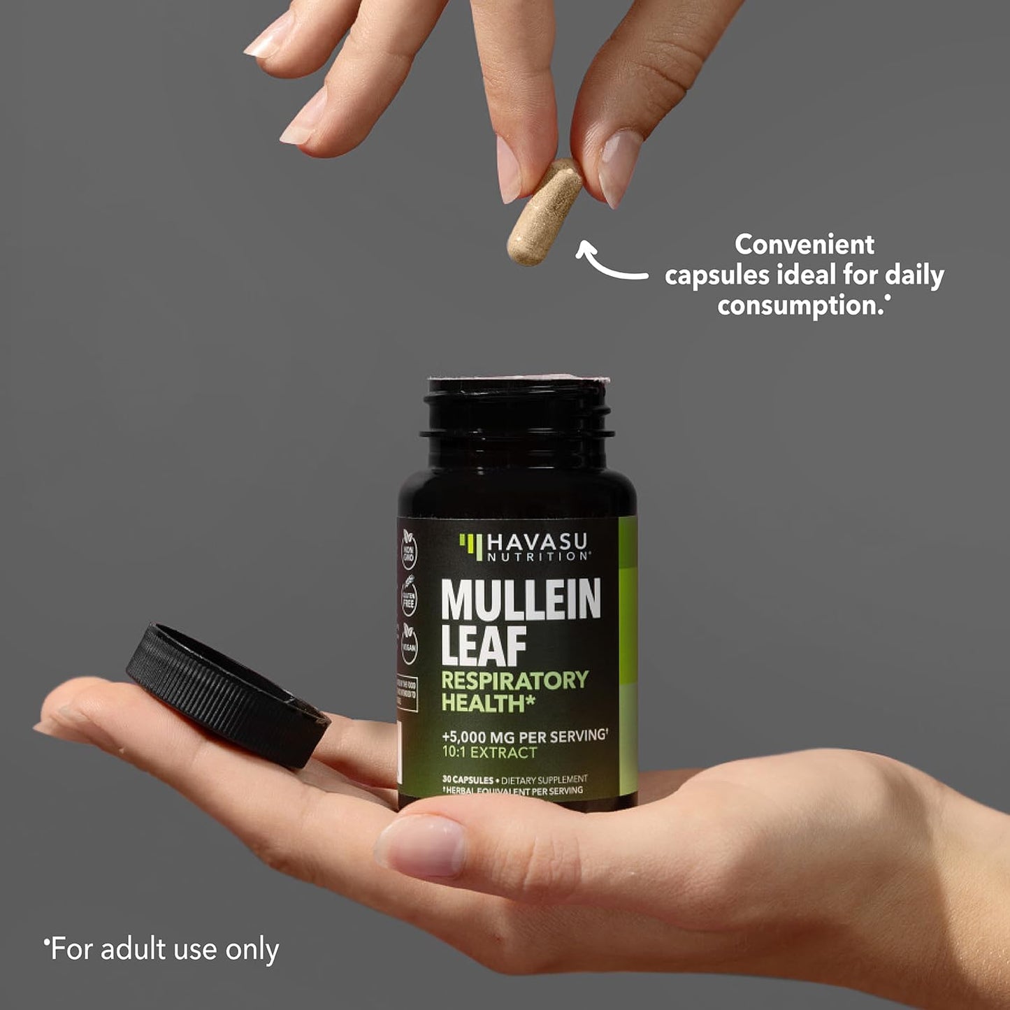 High-Potency Mullein Leaf Capsules for Lung Health - 5000mg Extract 10:1 - Vegan, Non-GMO - Herbal Supplement for Immune Support - 30ct