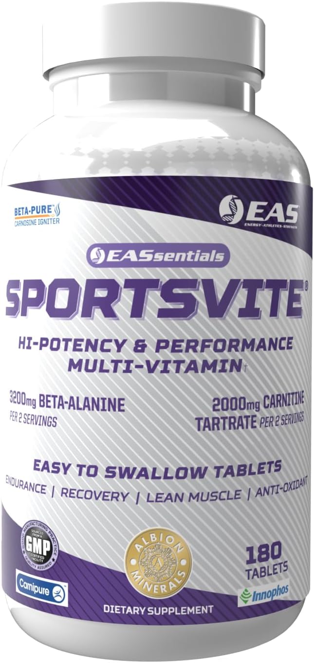 High Potency Multivitamin for Athletes with Vitamin & Mineral Nutrient Blend - 180 Tablets | EAS SportsVite - 2300mg Beta Alanine, 2000mg Carnitine Tartrate