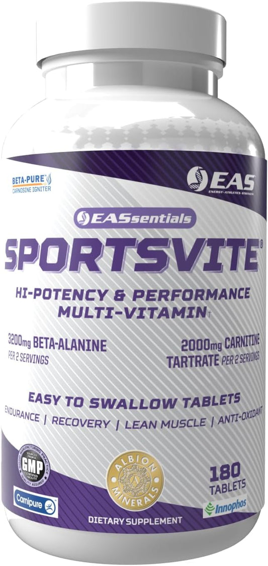 High Potency Multivitamin for Athletes with Vitamin & Mineral Nutrient Blend - 180 Tablets | EAS SportsVite - 2300mg Beta Alanine, 2000mg Carnitine Tartrate